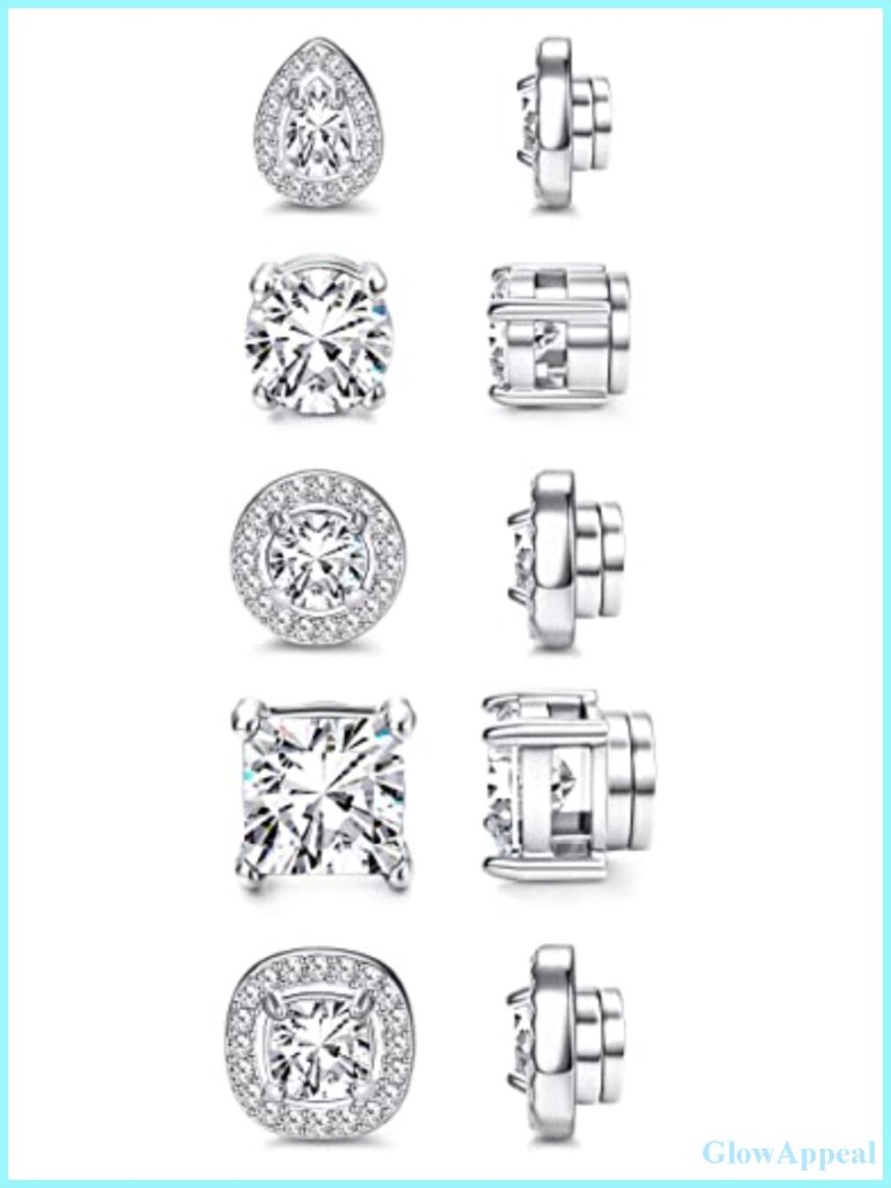 5 Pairs Stainless Steel Magnetic Earrings Set - Non Pierced Cubic Zirconia Stud